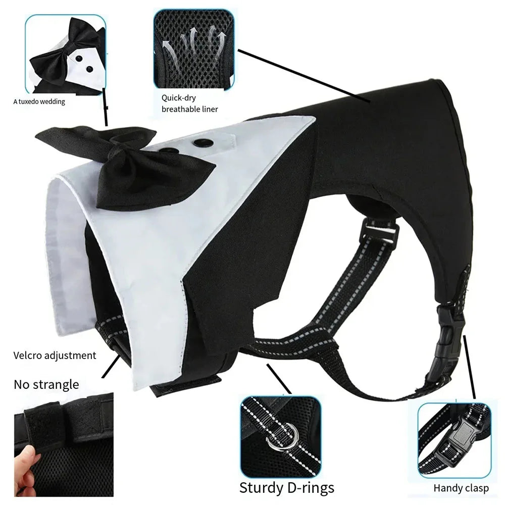 Dog Tuxedo Costume – Formal Wedding Suit with Bow Tie for Small Dogs & Cats