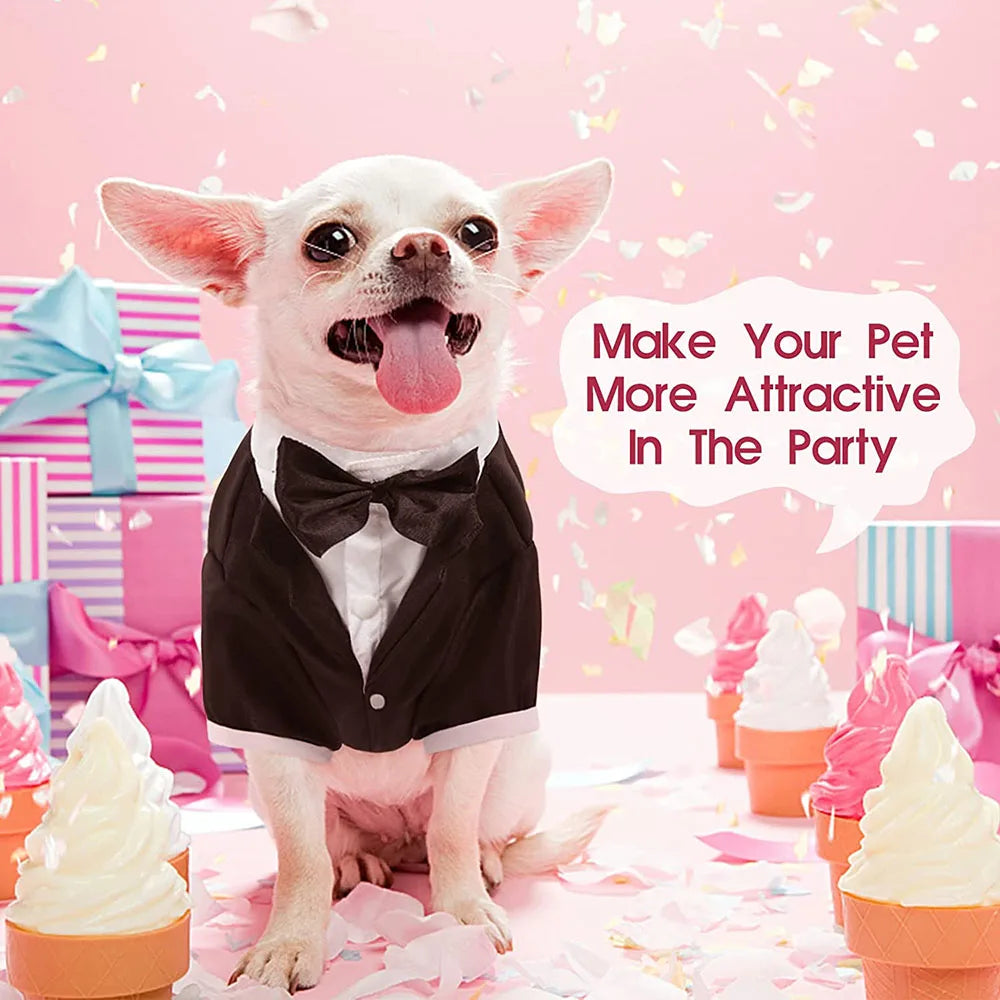 Dog Tuxedo Costume Wedding Party Suit Formal Tuxedo for Dogs Prince Shirt Weeding Attire Elegant Dog Cosplay Apparel