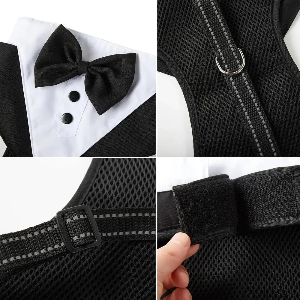 Dog Tuxedo Costume – Formal Wedding Suit with Bow Tie for Small Dogs & Cats