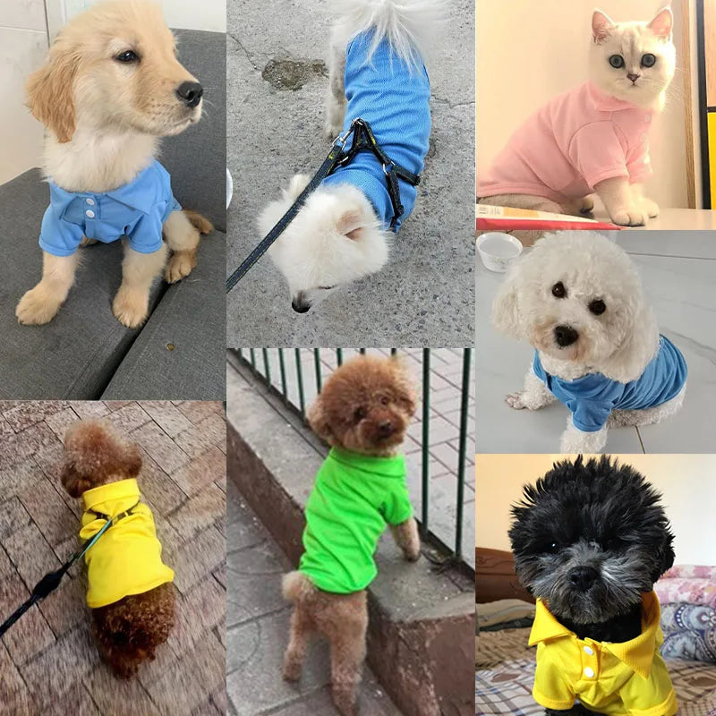 Spring Dog Shirts 6 Candy Colors Vest Pet Polo Collar Breathable Solid Shirts