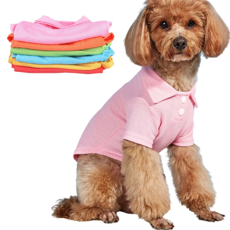 Spring Dog Shirts 6 Candy Colors Vest Pet Polo Collar Breathable Solid Shirts